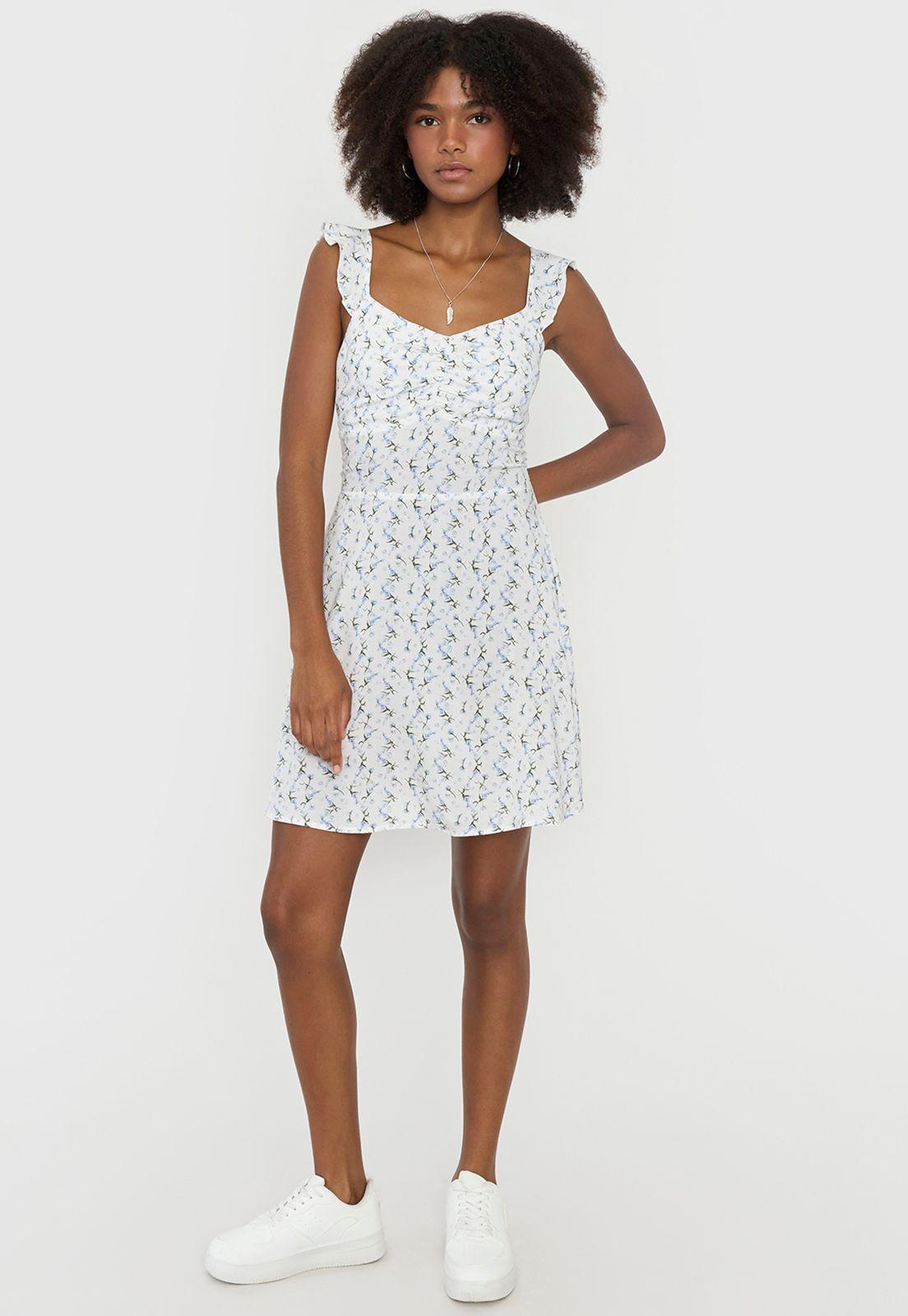 Vestido Mujer Corto Vuelos Print Flores Blanco Corona-3