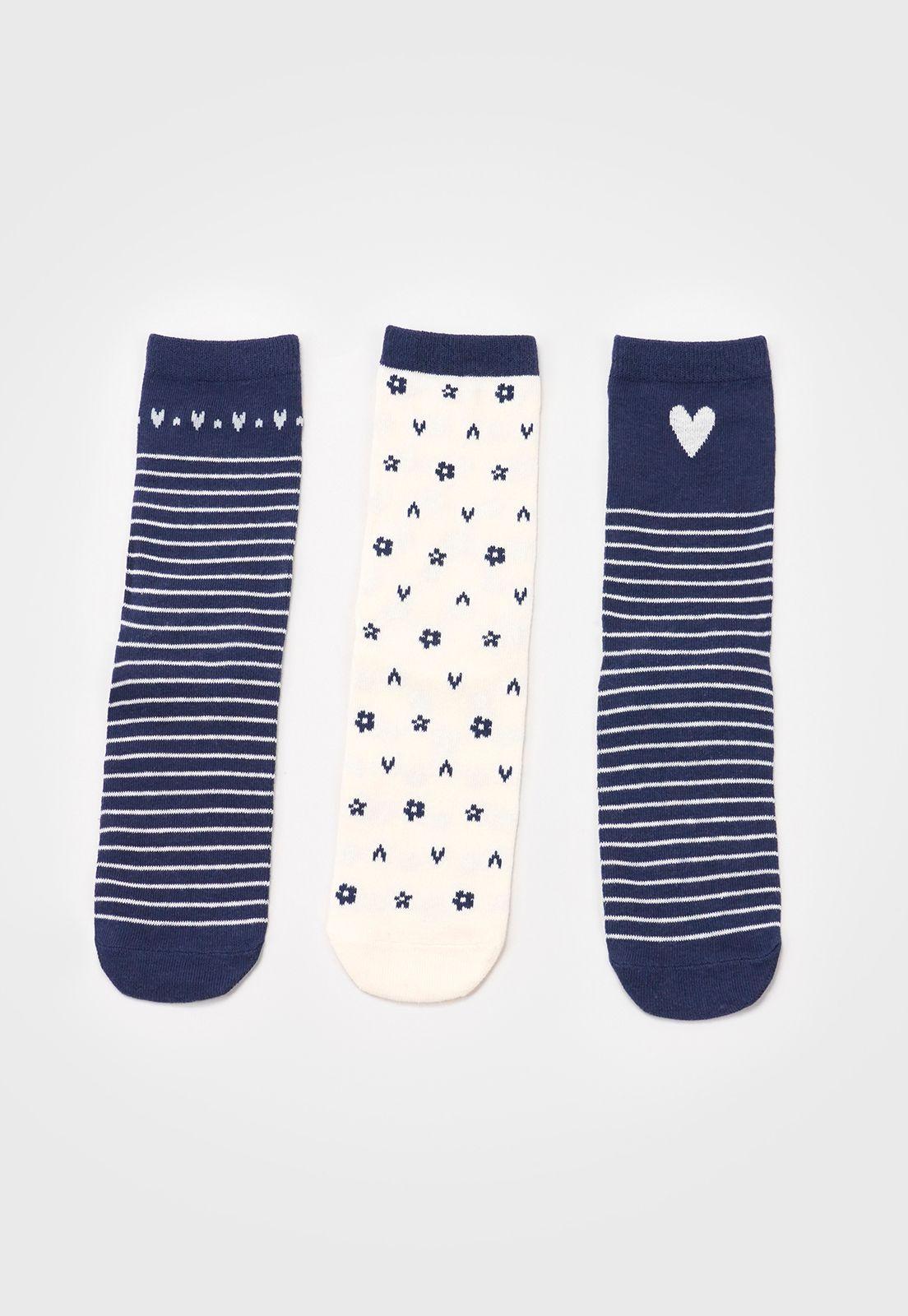 Calcetines Mujer Tripack Mix Líneas Navy Corona-2