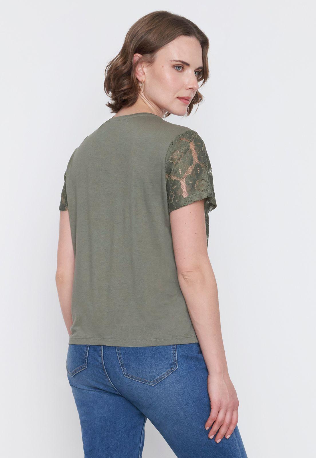 Polera Mujer Encaje M/C Verde Corona-1
