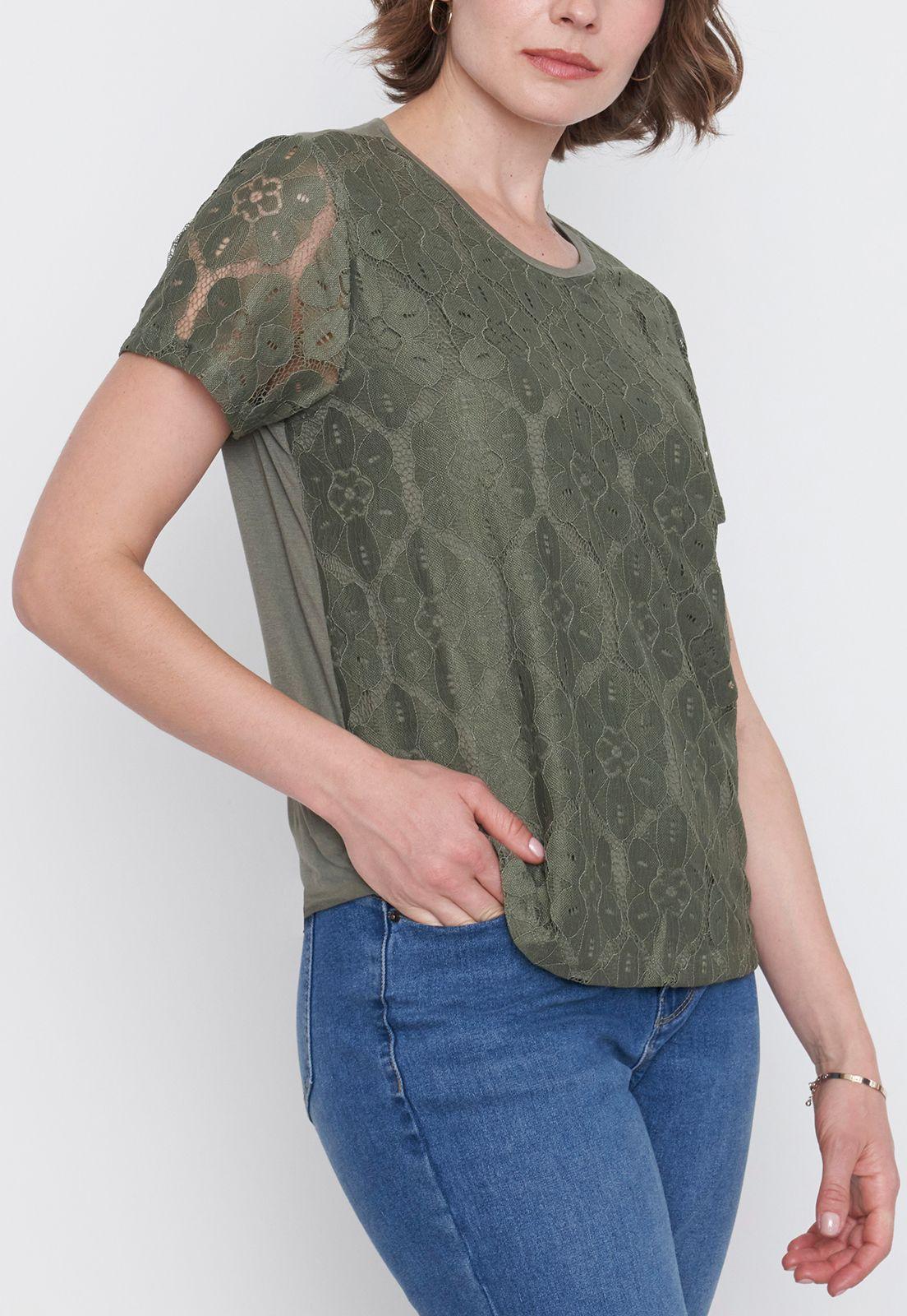 Polera Mujer Encaje M/C Verde Corona-2