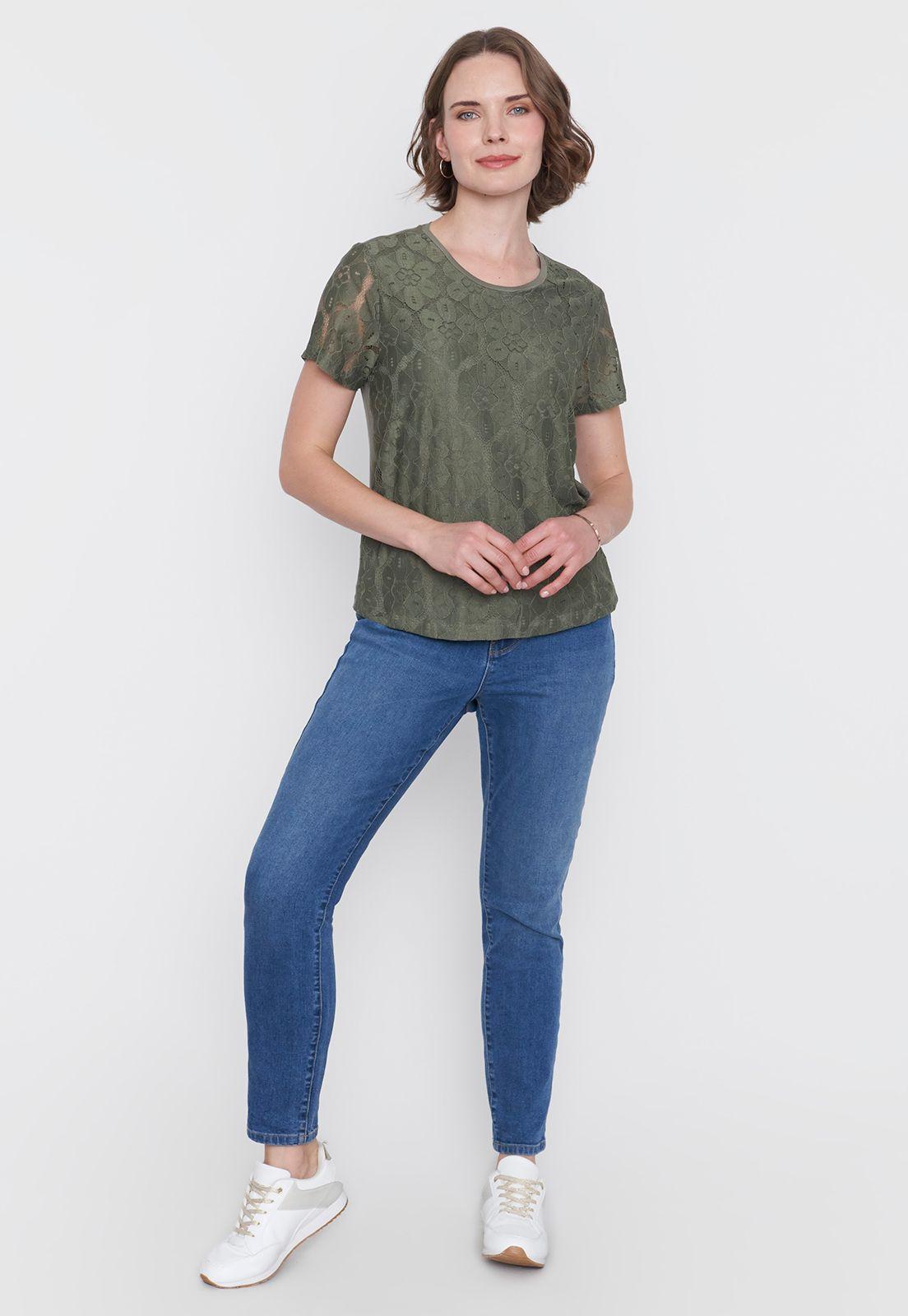 Polera Mujer Encaje M/C Verde Corona-3