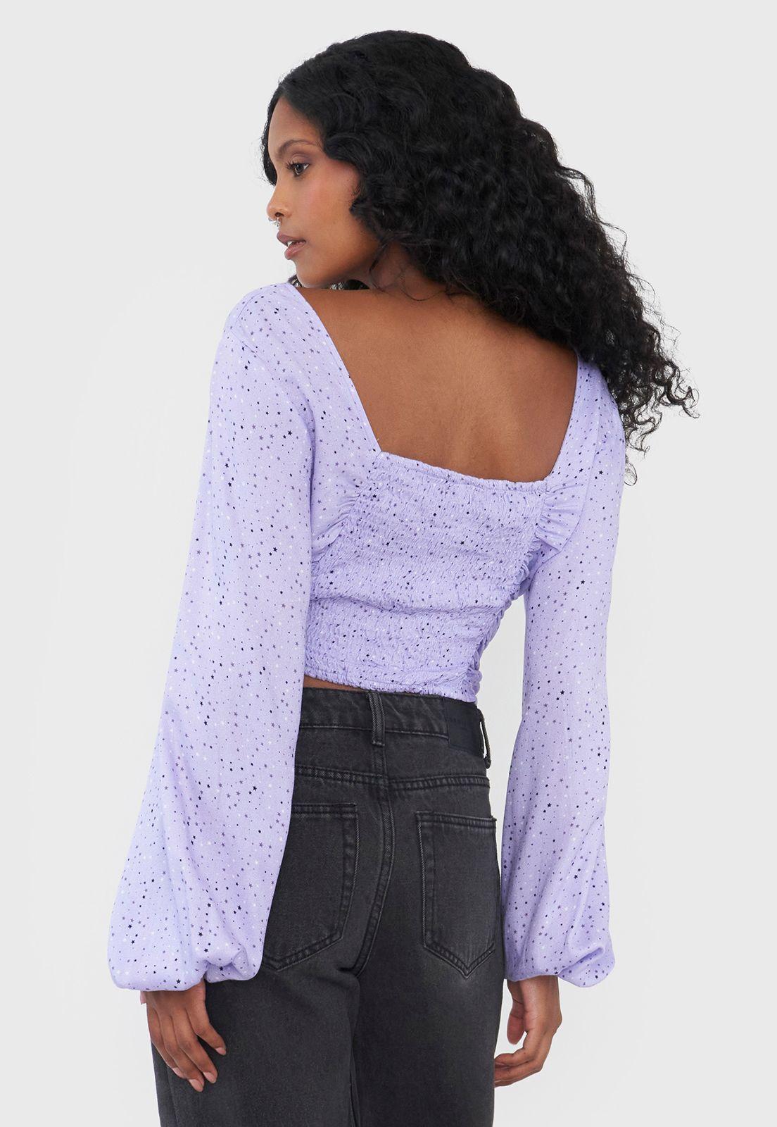 Blusa Mujer Manga Globo Print Lila Corona-2