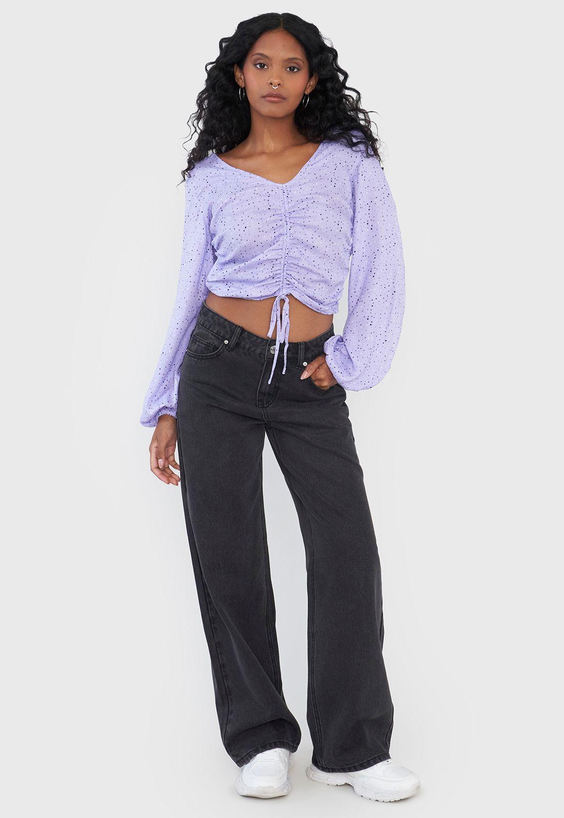Blusa Mujer Manga Globo Print Lila Corona-3