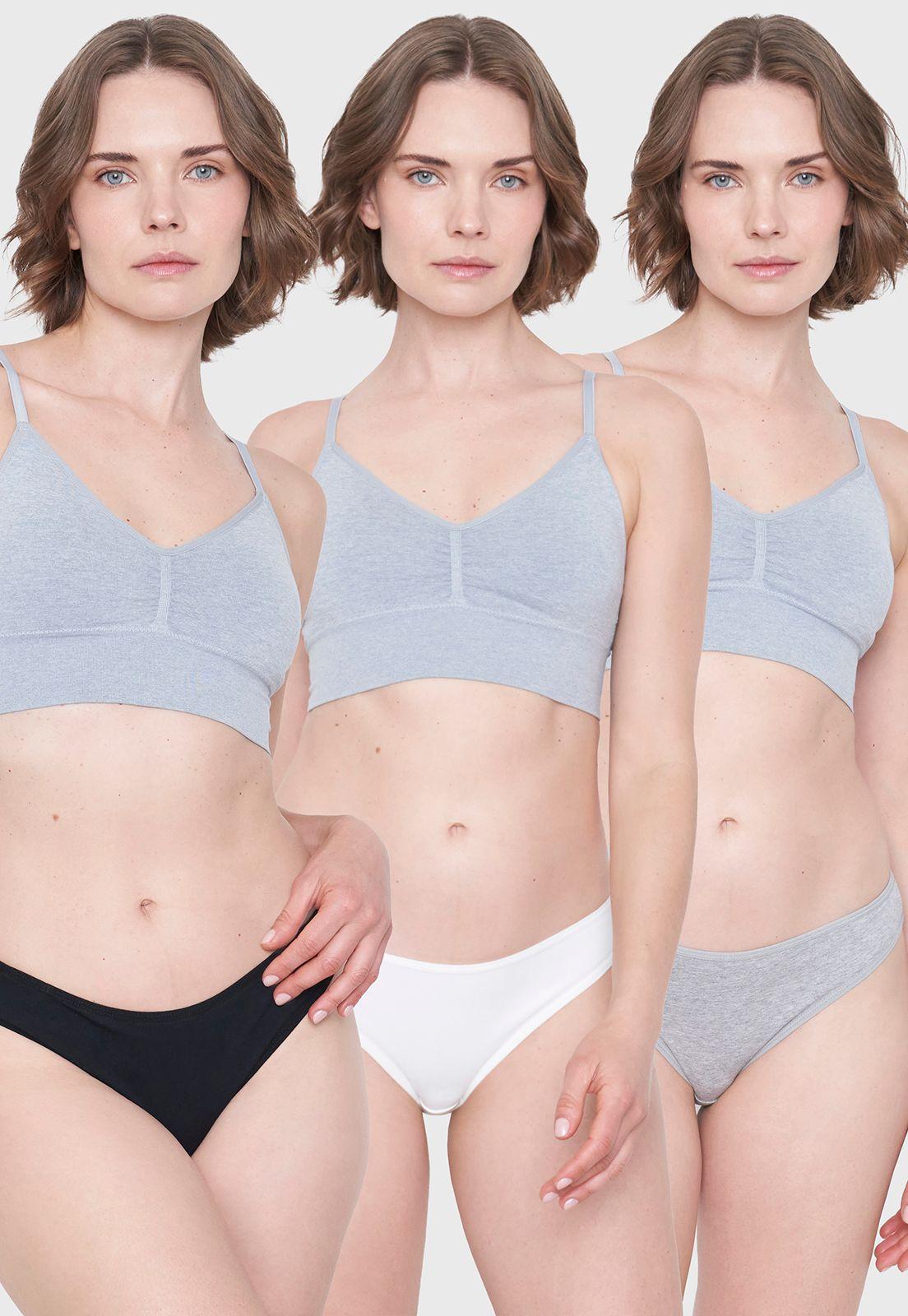 Calzón Mujer Tripack Cotton Mix Negro/Gris/Ecru Corona-0
