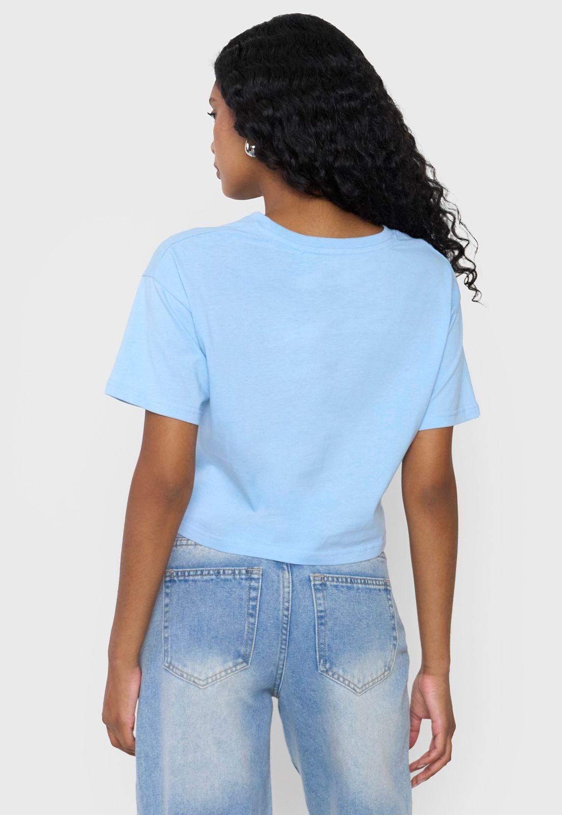Polera Mujer Fun Manca Corta Crop Celeste Corona-1