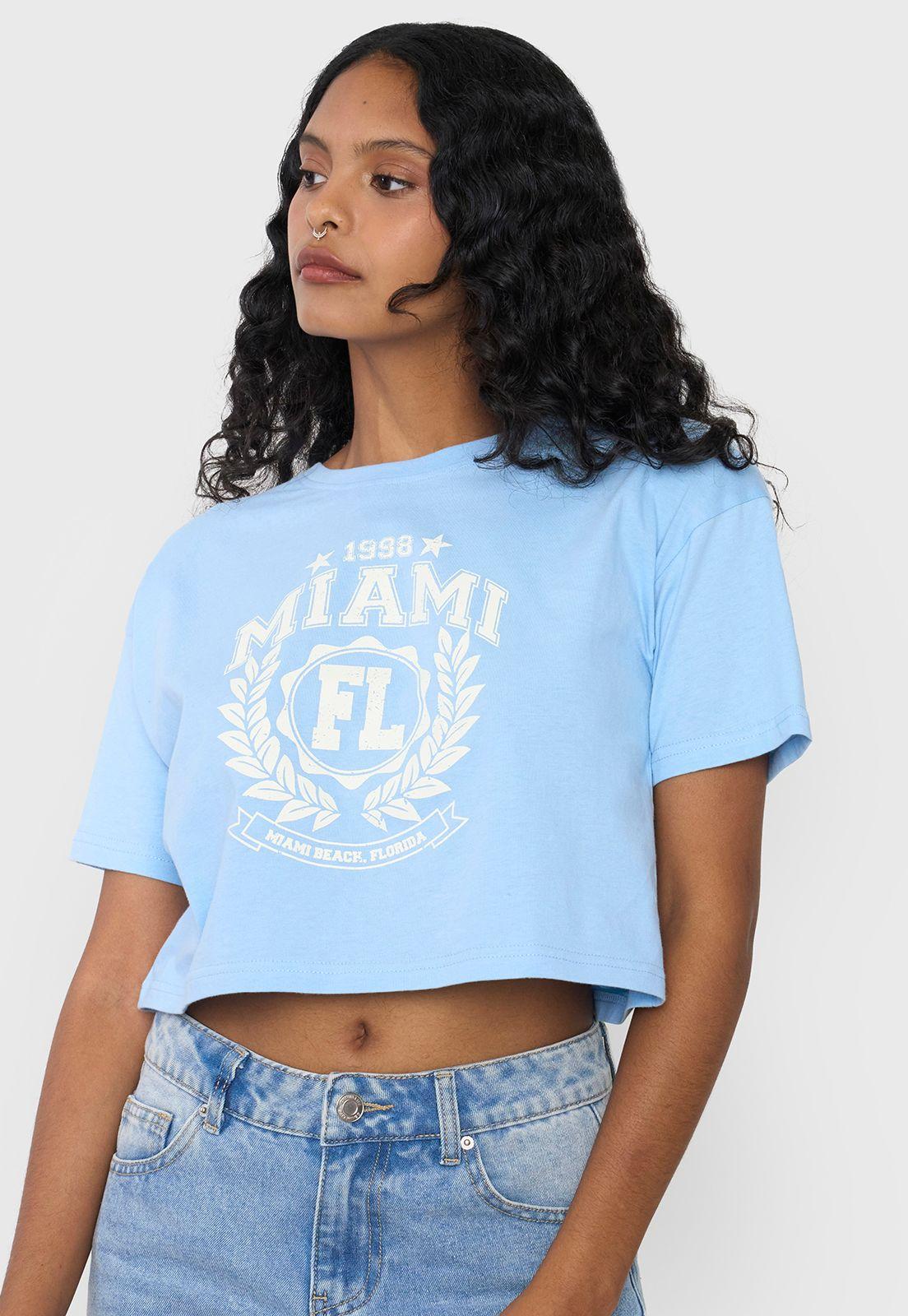 Polera Mujer Fun Manca Corta Crop Celeste Corona-2
