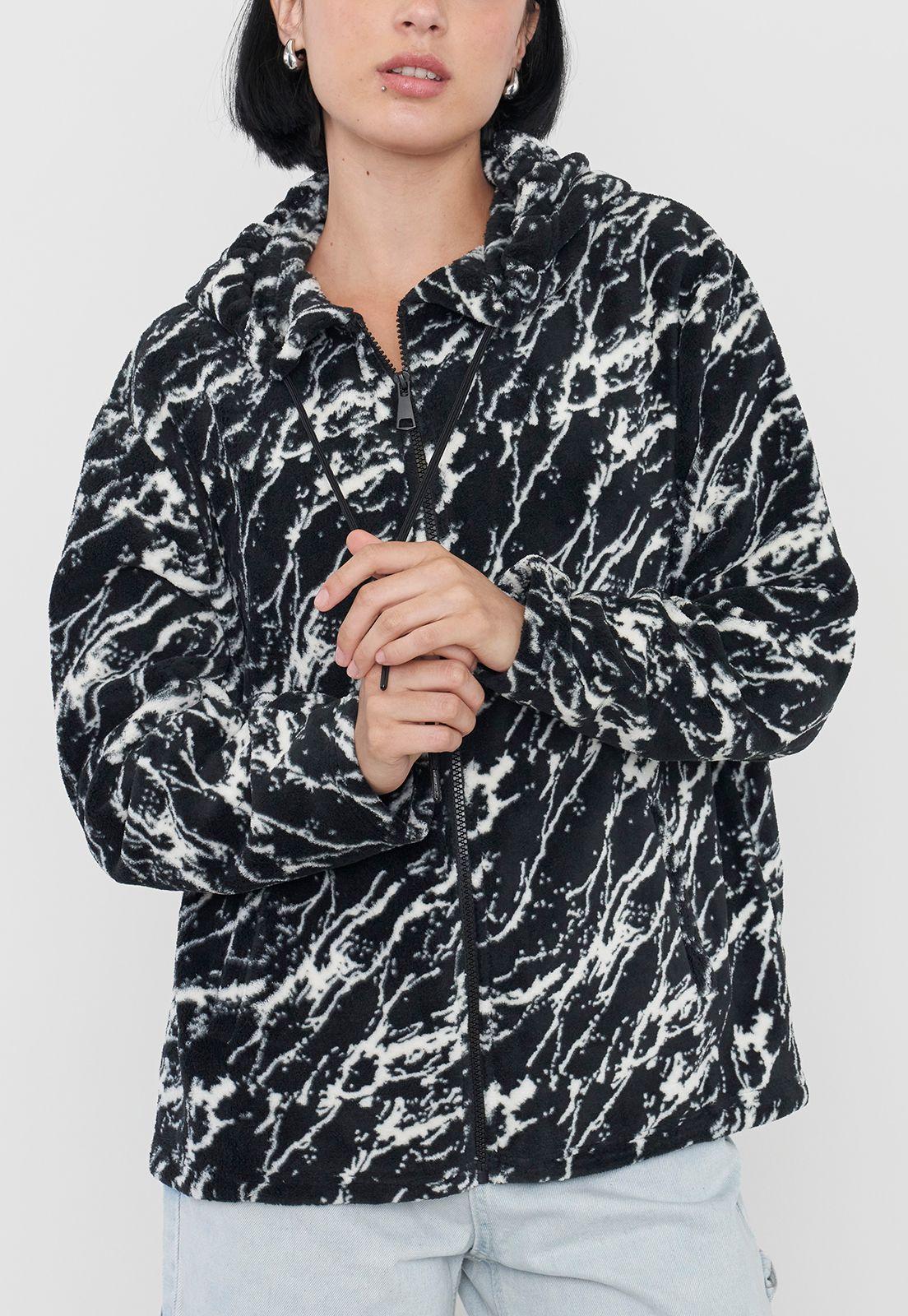 Polerón Mujer Peludo Full Print Negro Corona-2