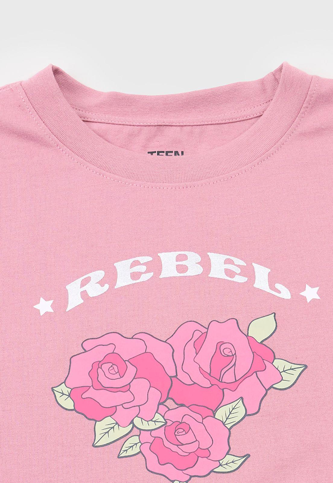Polera Niña Teen M/C Focal Rosado Corona-2