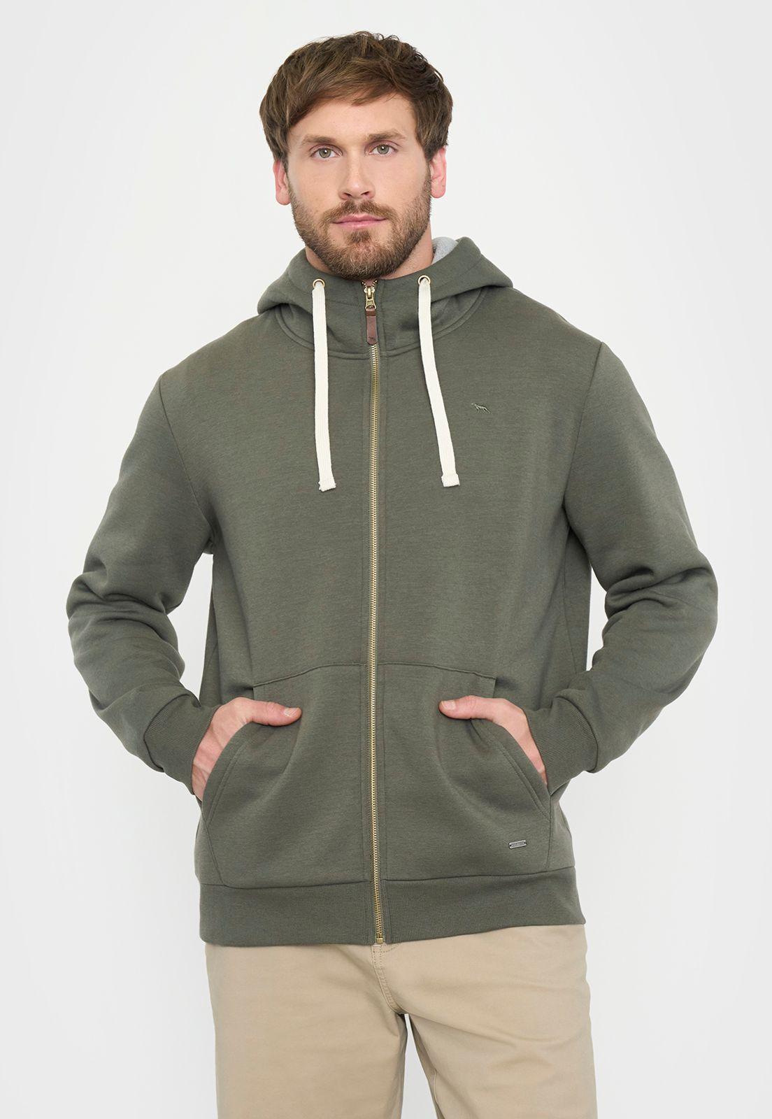 Polerón Hombre Full Zipper Verde Militar Corona-1