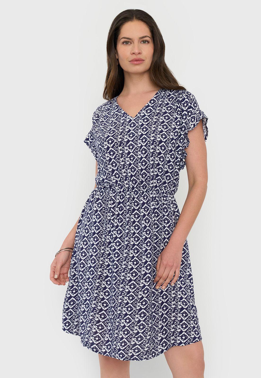 Vestido Mujer Corto Cintura Elástica Print Azul Corona-0