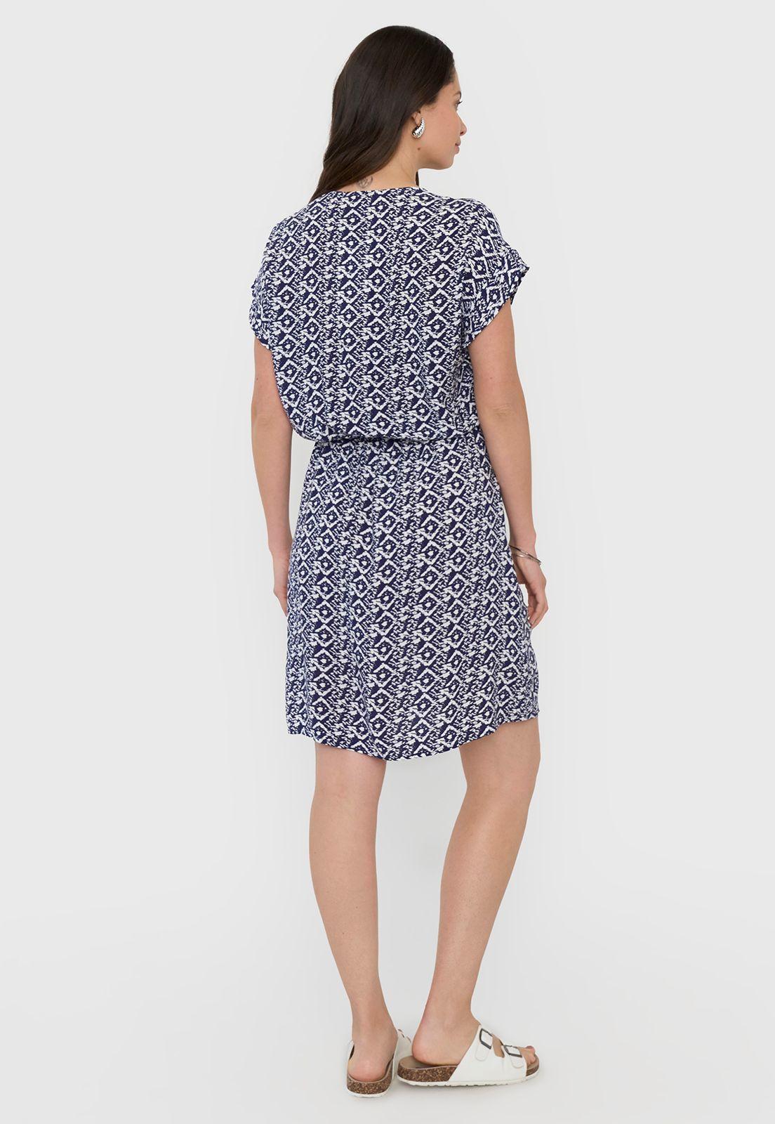 Vestido Mujer Corto Cintura Elástica Print Azul Corona-1