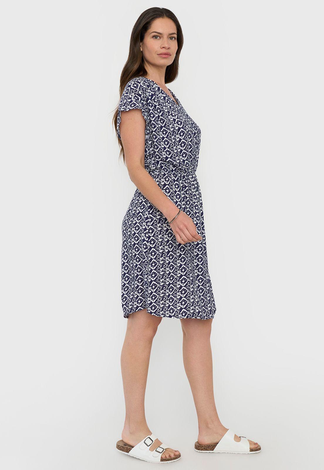 Vestido Mujer Corto Cintura Elástica Print Azul Corona-2