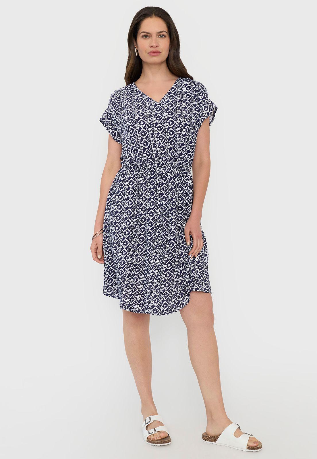 Vestido Mujer Corto Cintura Elástica Print Azul Corona-3