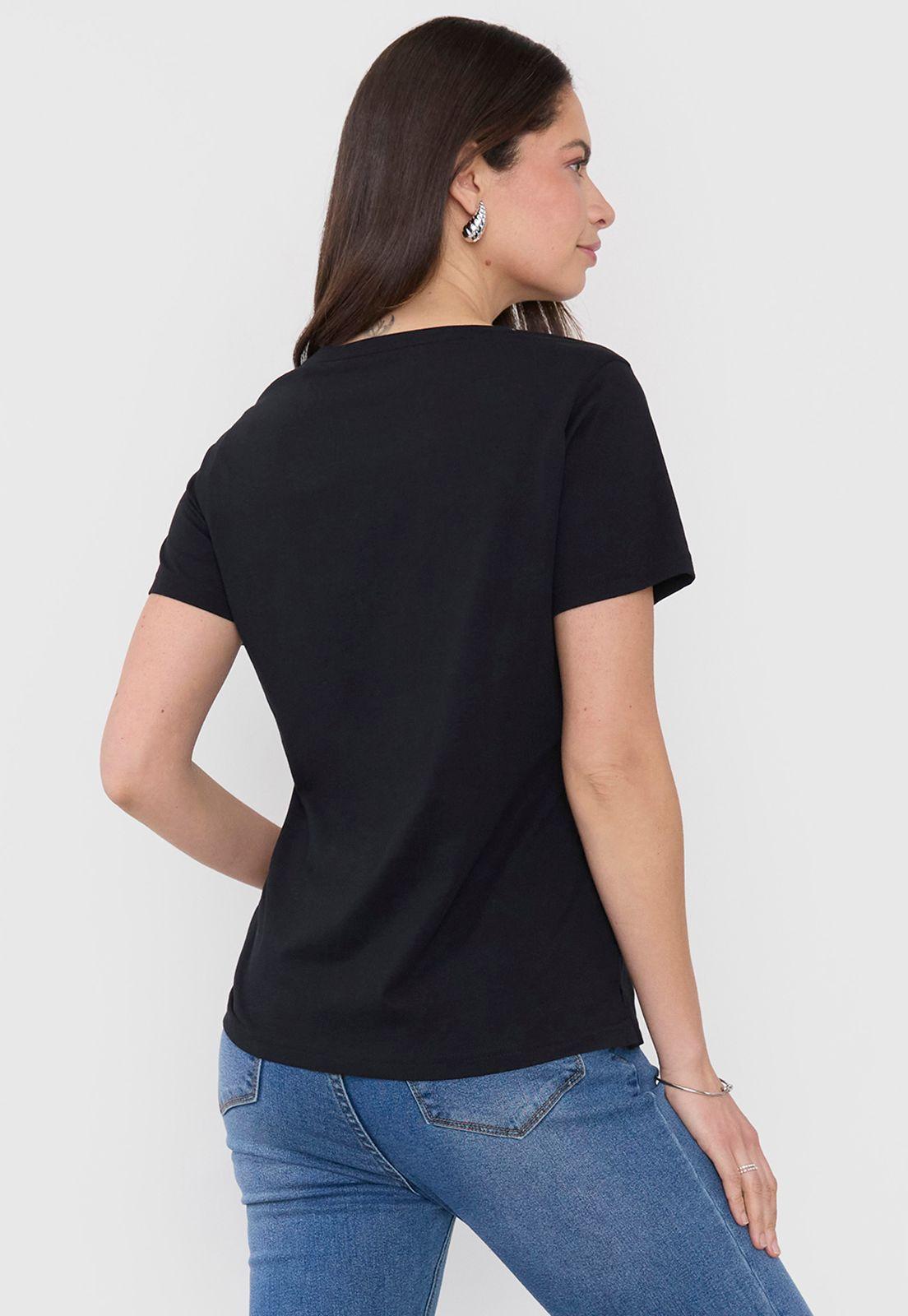 Polera Mujer M/C Print Cuello V Negro Corona-1
