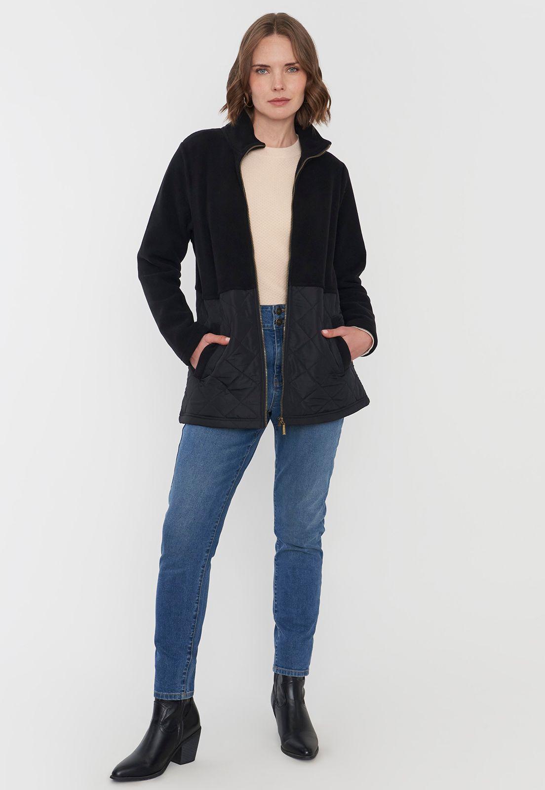 Chaqueta Muler Polar Aplicación Quilt Negro Corona-3