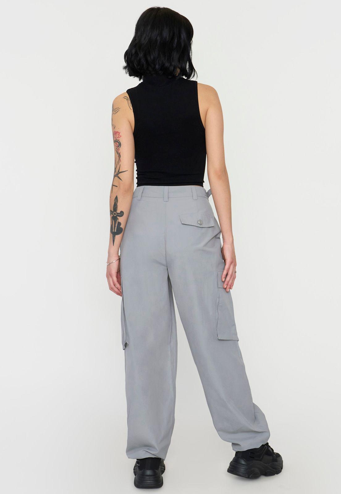 Pantalón Mujer Parachute Cargo Gris Ajustable Corona-2