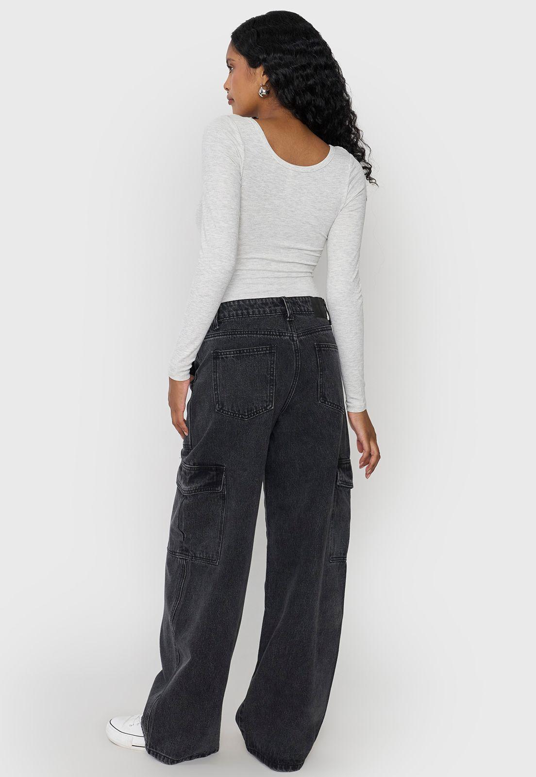 Jeans Mujer Cargo Wide Leg Fit Negro Corona-2