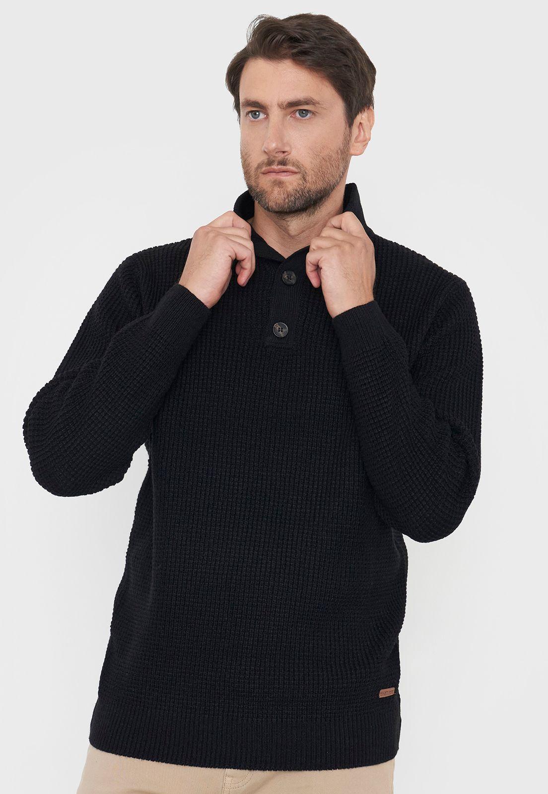 Tejido Hombre Cuello Botones Negro Corona-2