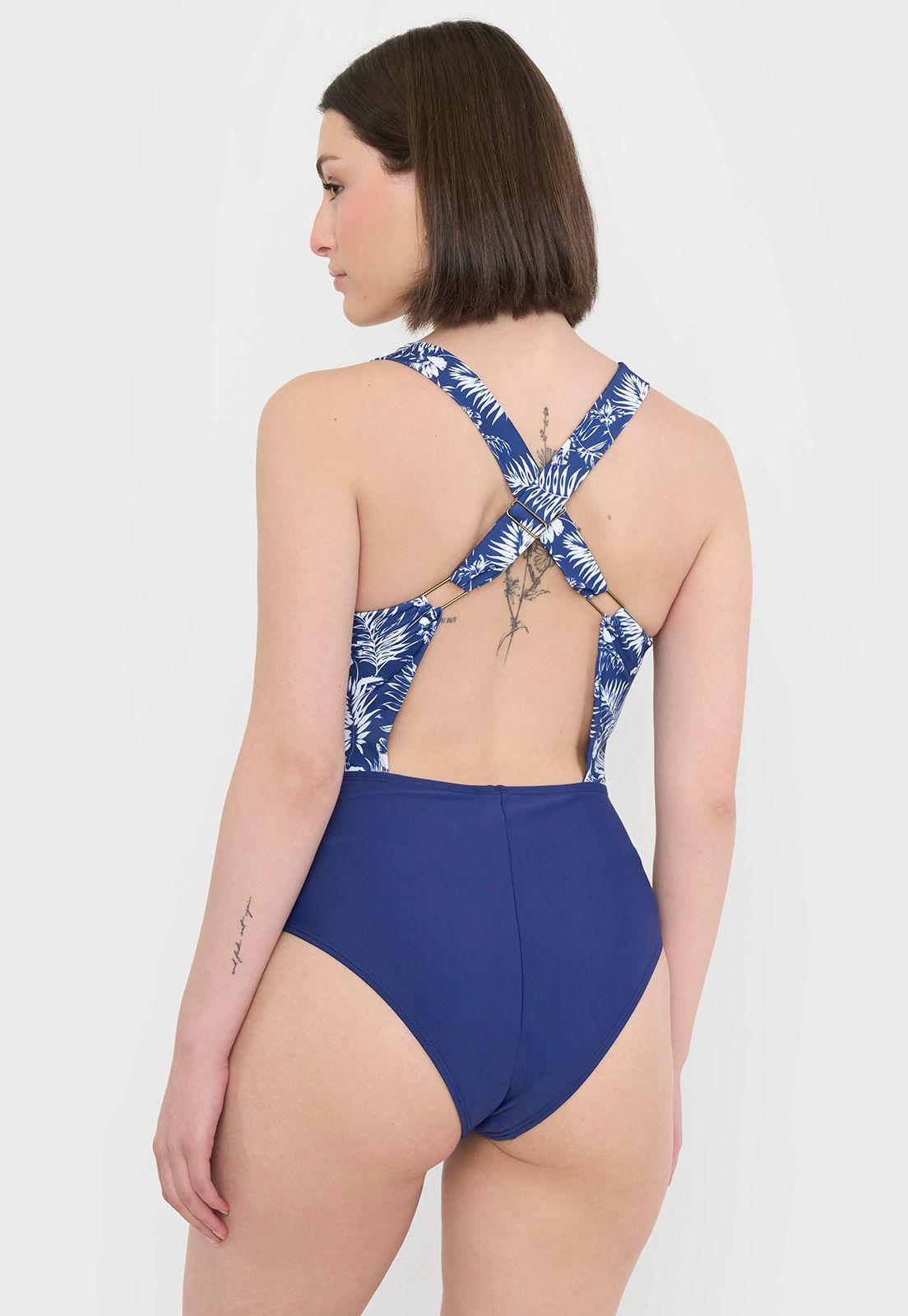 Traje De Baño Mujer Nudo Print Tropical Azul Corona-2