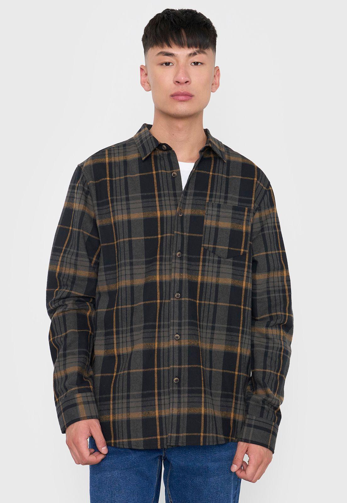 Camisa Hombre Cuadros Color Negro Corona-2