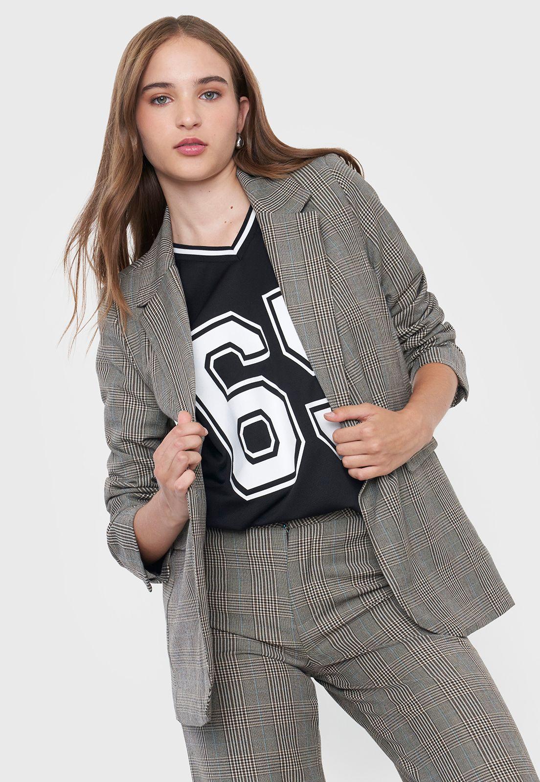 Blazer Negro Mujer Checks Corona-0