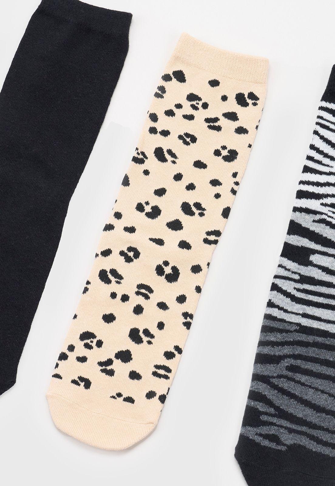 Calcetines Mujer Tripack Mix Animal Print Negro Corona-3