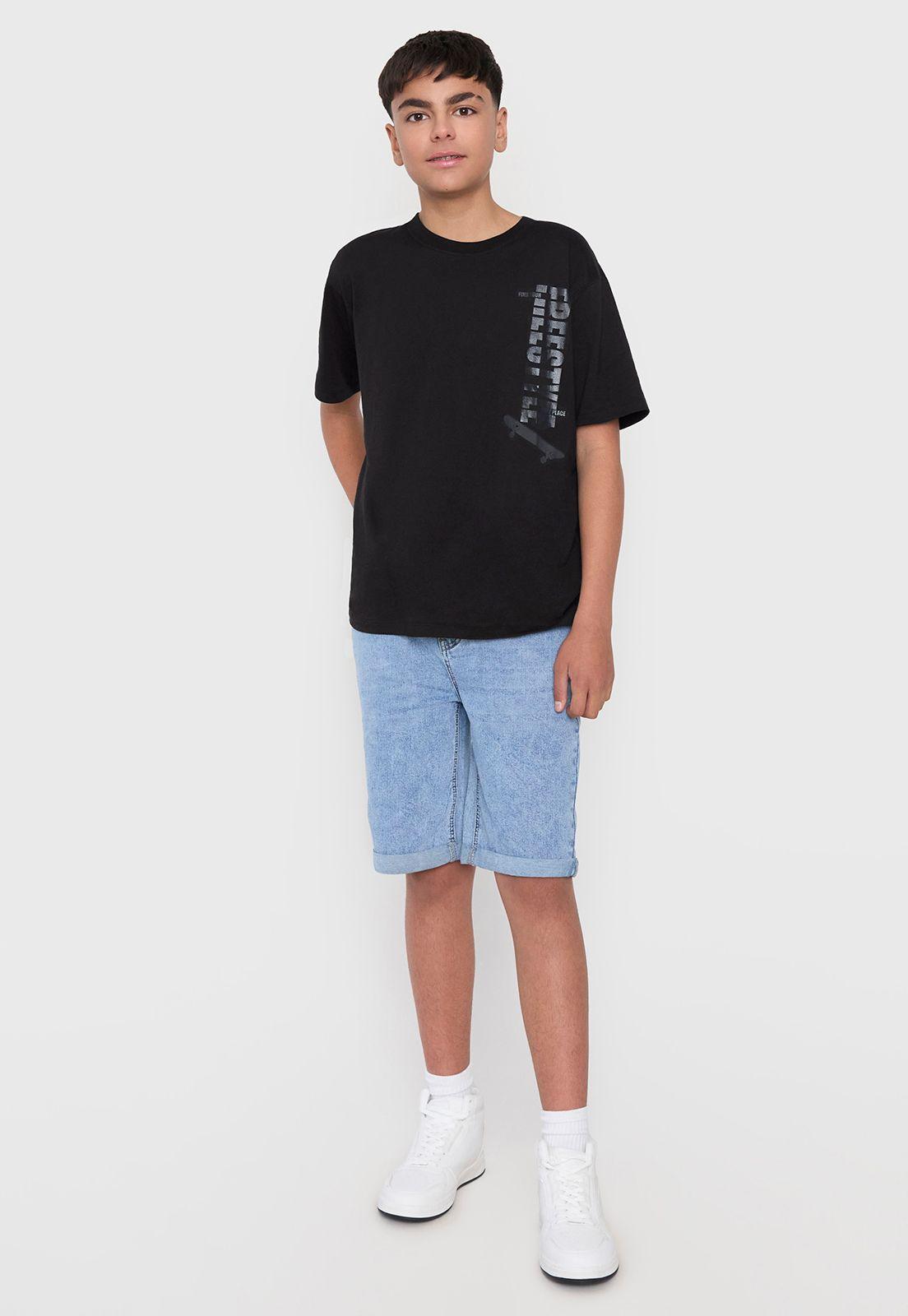 Polera Niño Teen Mc Focal Pecho Negro Corona-3