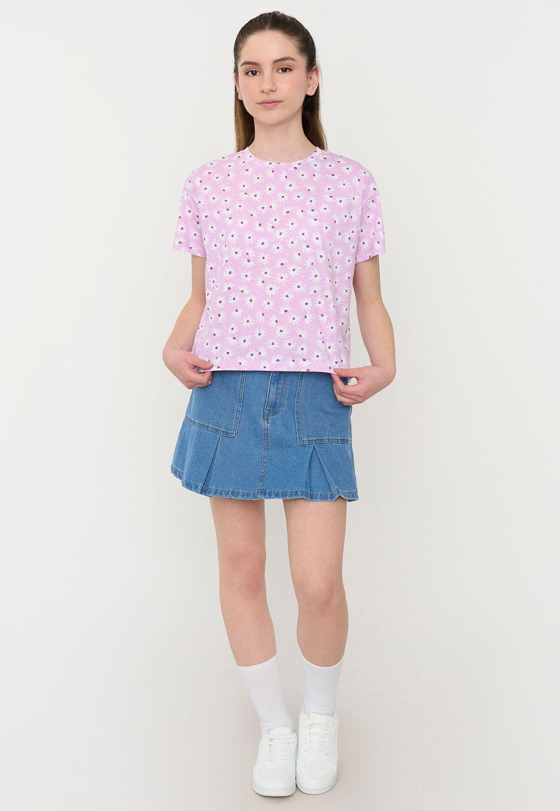 Polera Niña Teen Manga Corta Full Lila Corona-3