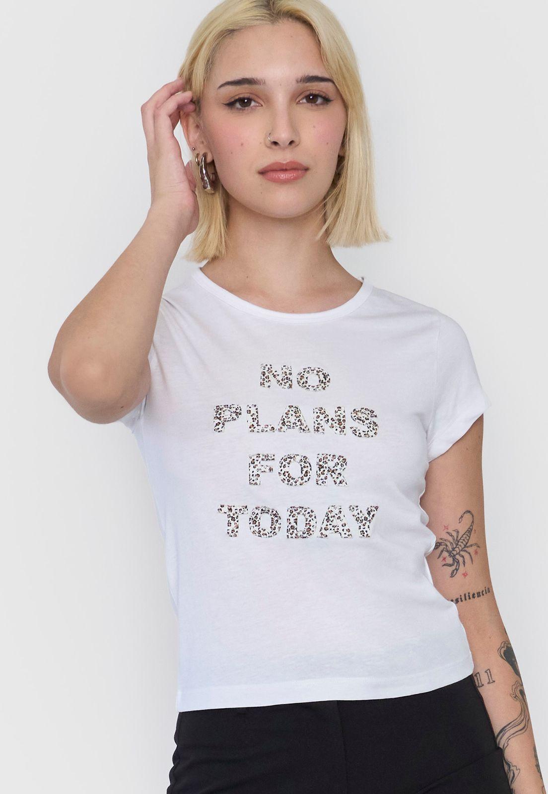 Polera Mujer Manga Corta Lettering Ecru Corona-2