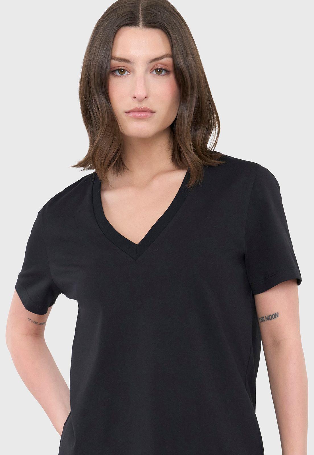 Polera Mujer V-Neck Esencial Negro Corona-2