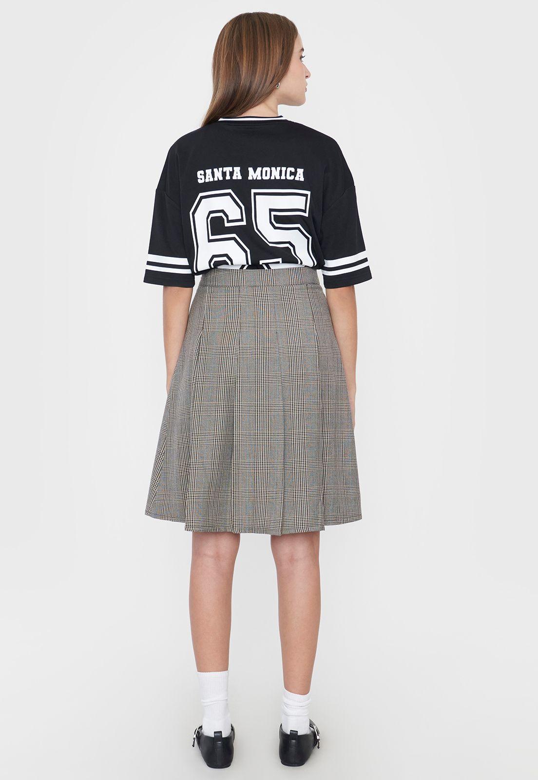 Falda Mujer Larga Plizada Negro Checks Corona-2