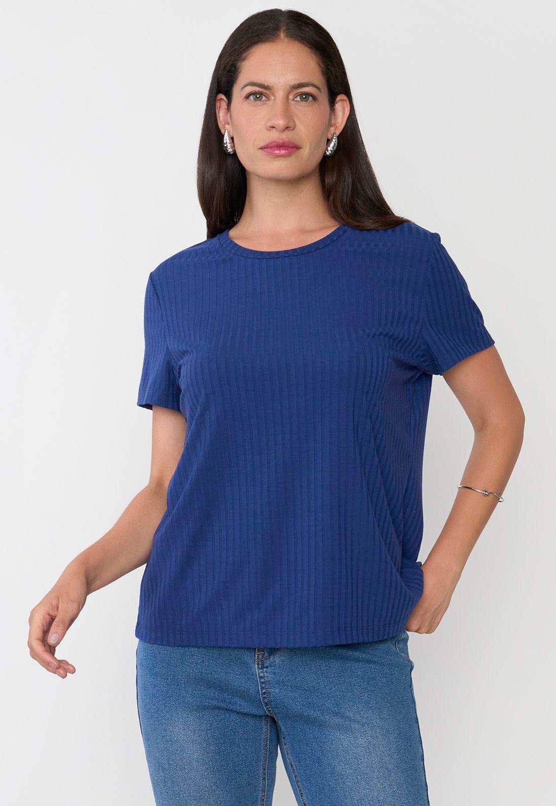 Polera Mujer Rib Básica Manga Corta Navy Corona-0
