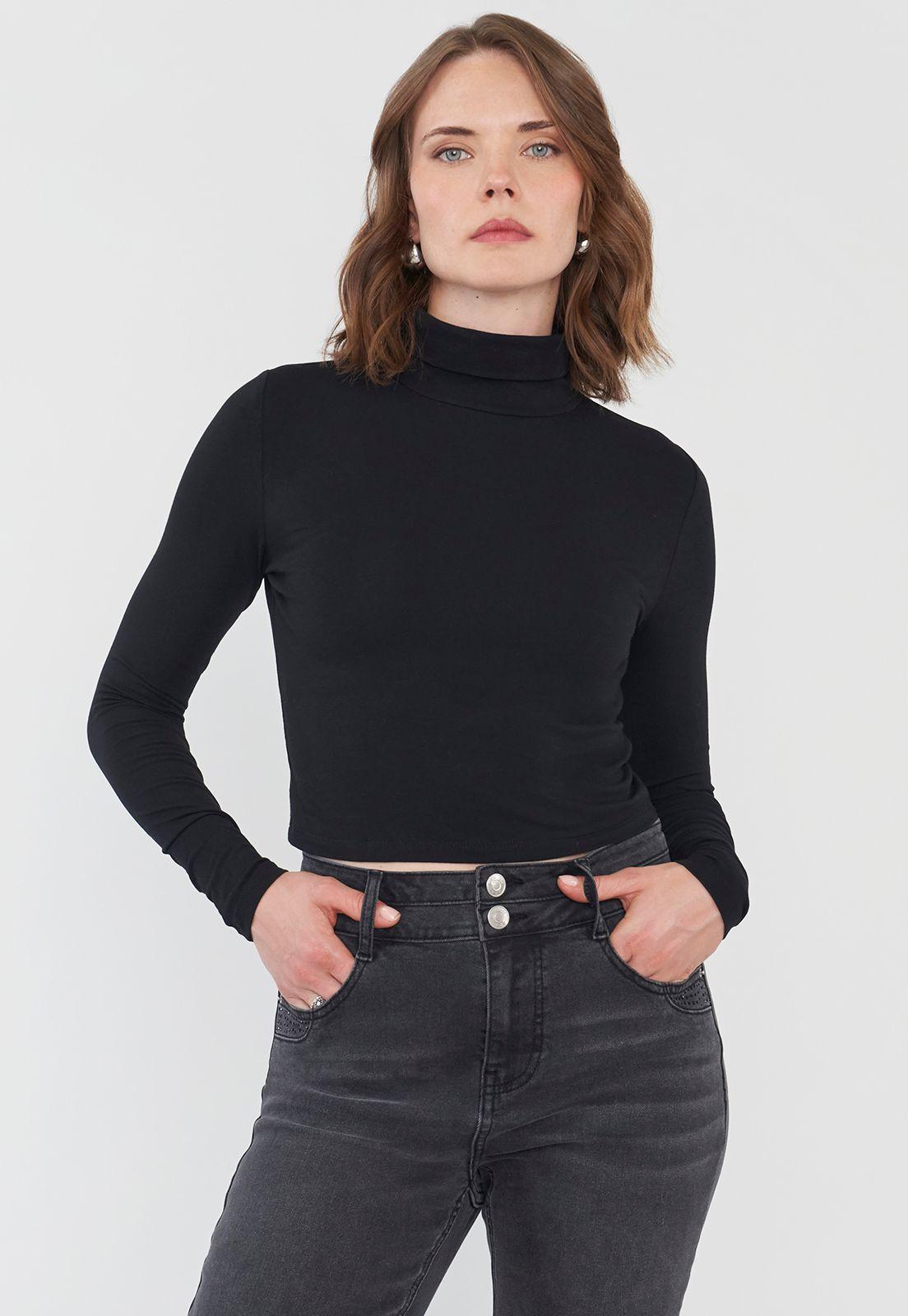 Polera Mujer Cuello Tortuga Manga Larga Negro Corona-0