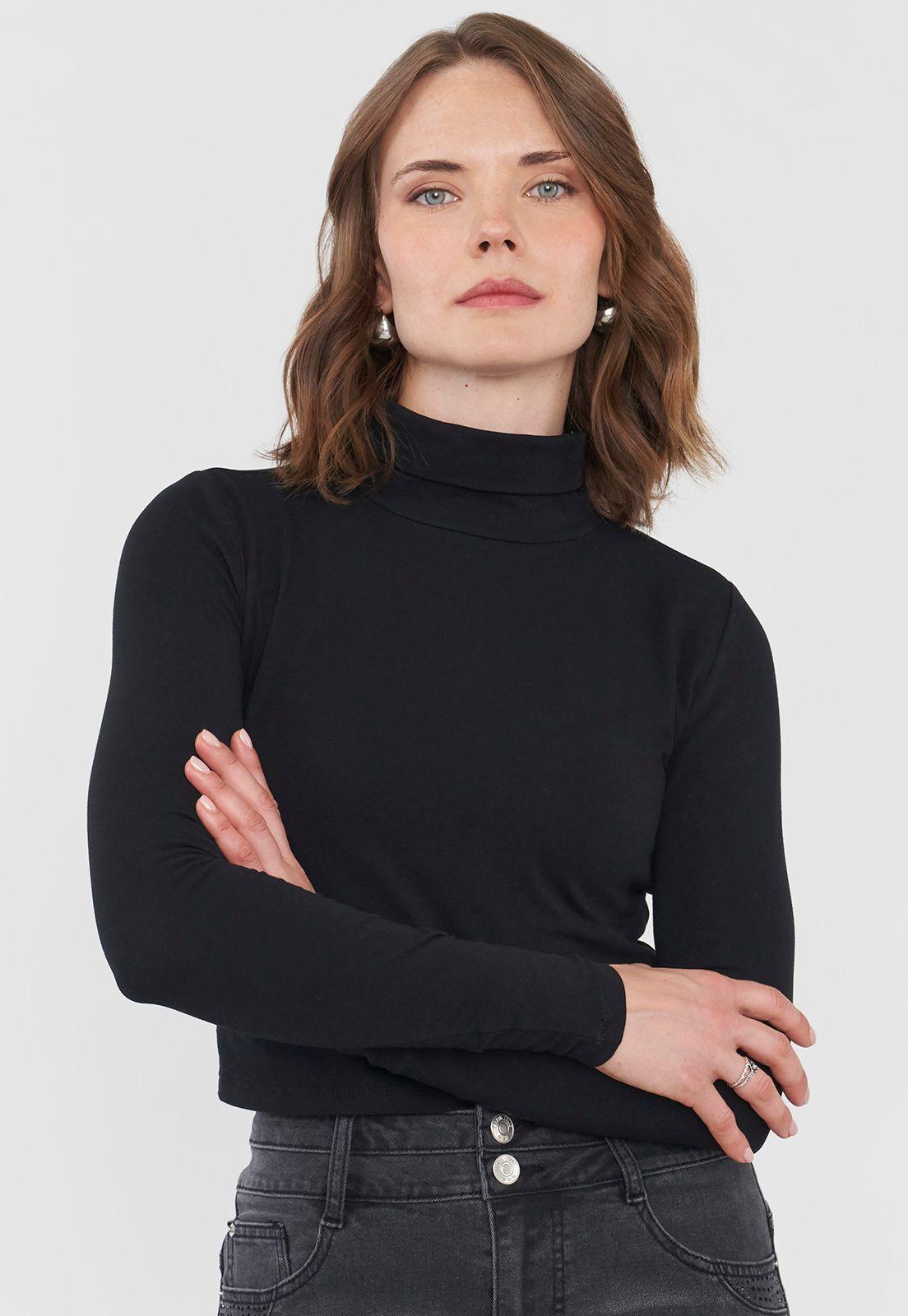 Polera Mujer Cuello Tortuga Manga Larga Negro Corona-2