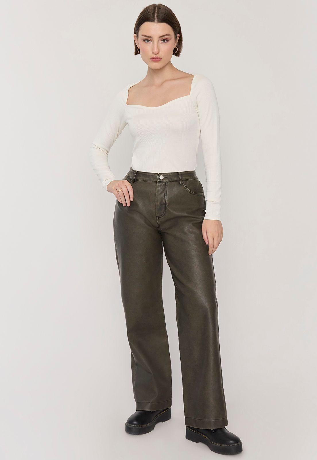 Pantalón Mujer Ecocuero Café Corona-0