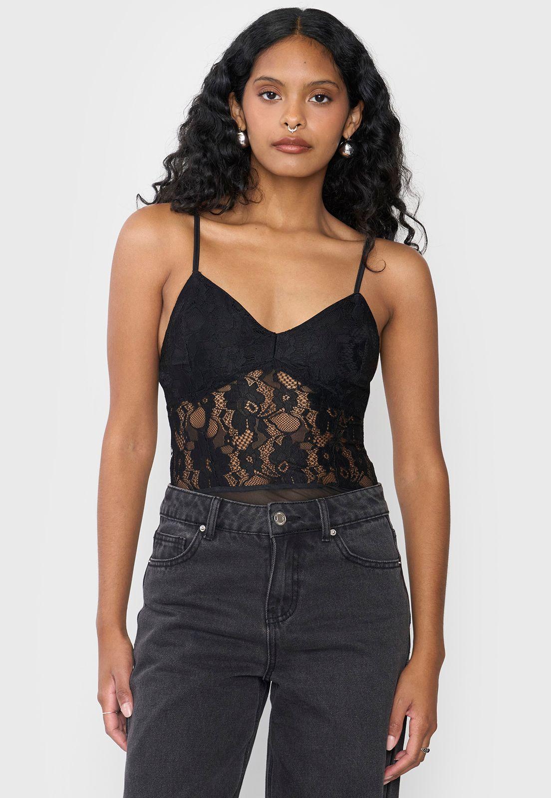 Body Mujer Negro Encaje Corona-0