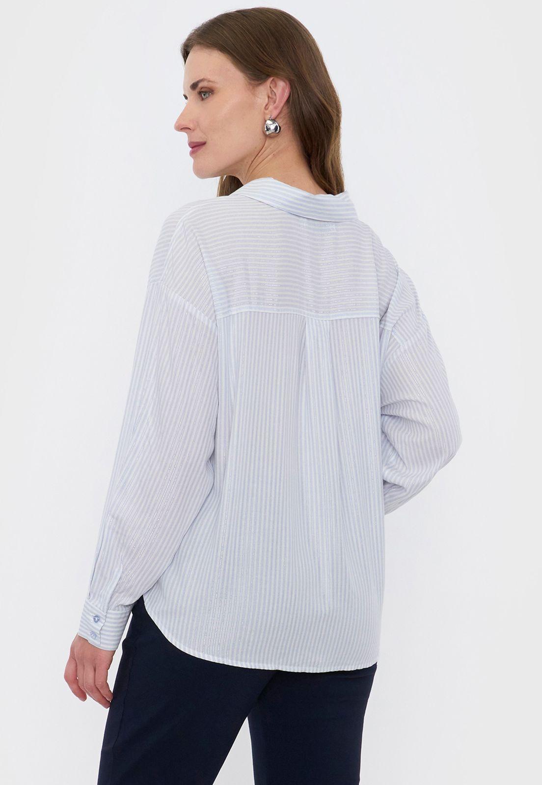 Blusa Mujer Cuello Camisero Lurex Celeste Corona-1