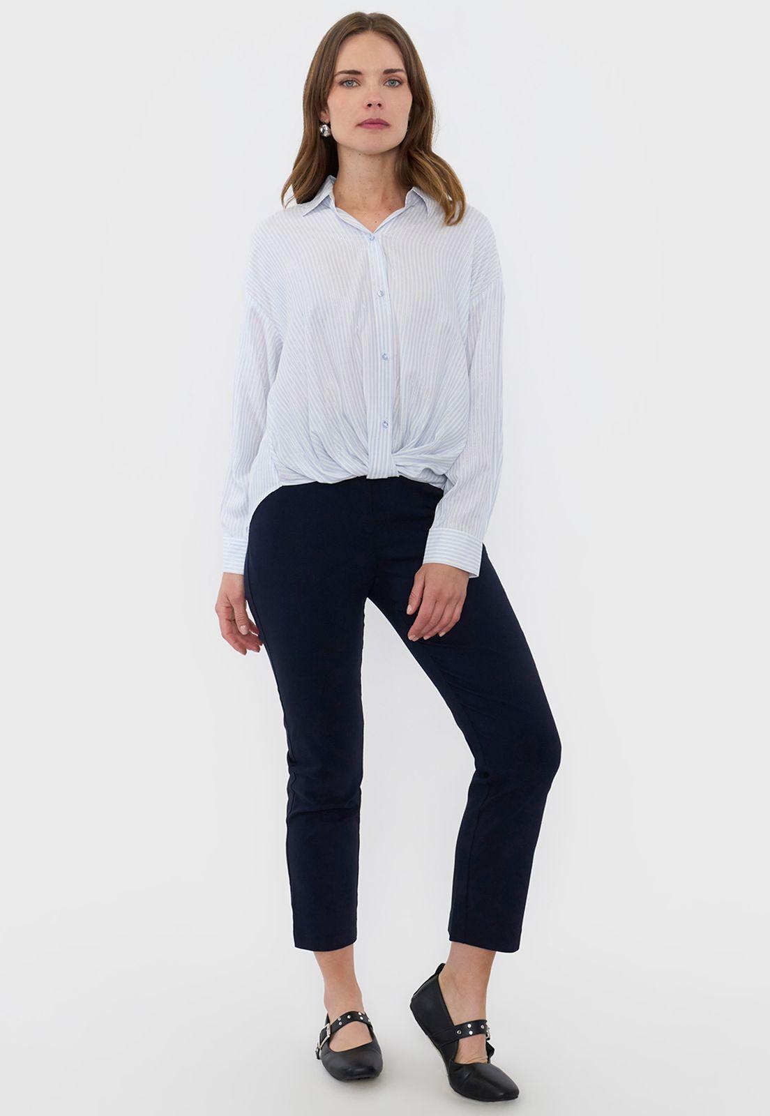 Blusa Mujer Cuello Camisero Lurex Celeste Corona-3