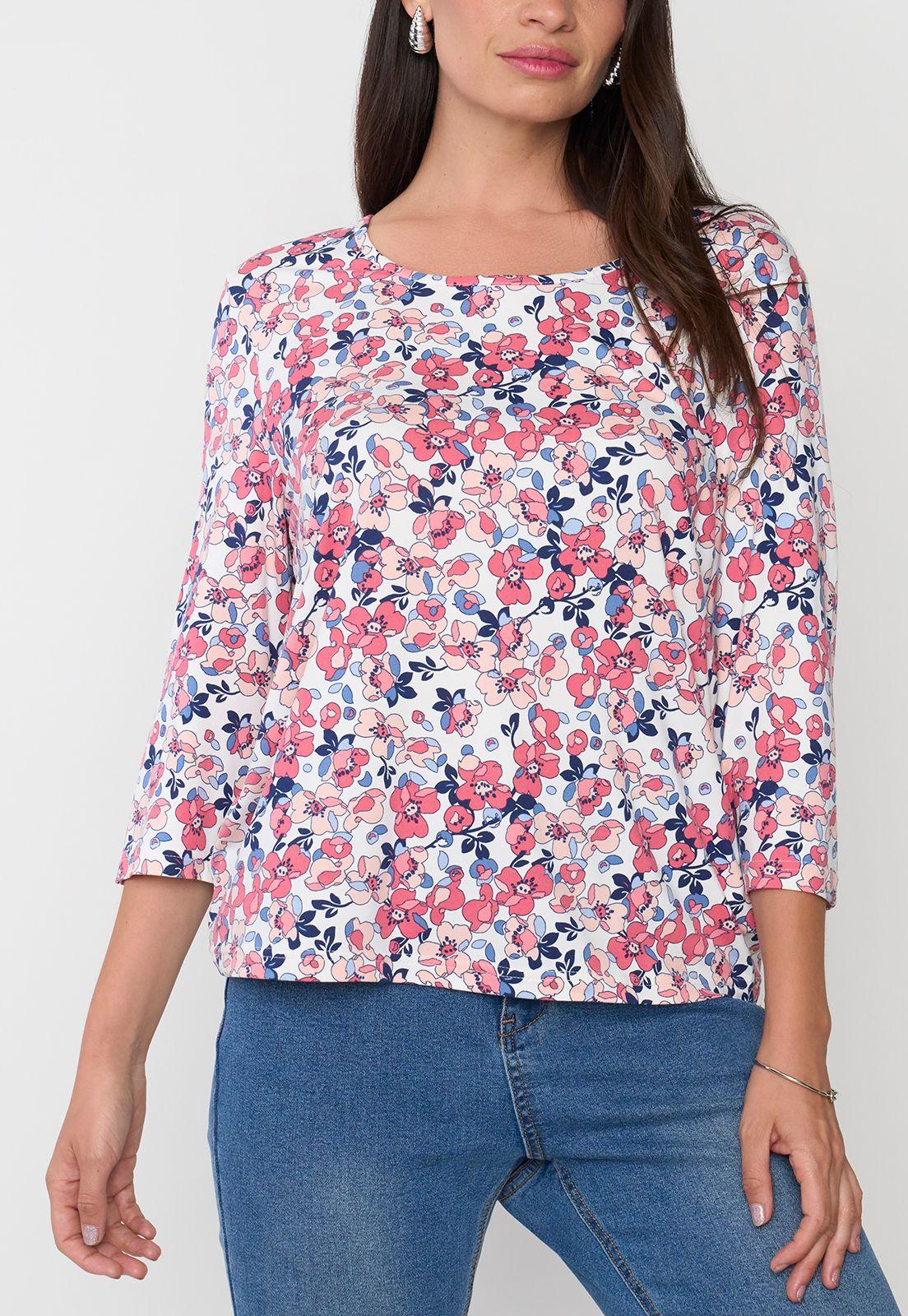 Polera Mujer Manga 3/4 Focal Print Ecru Corona-2