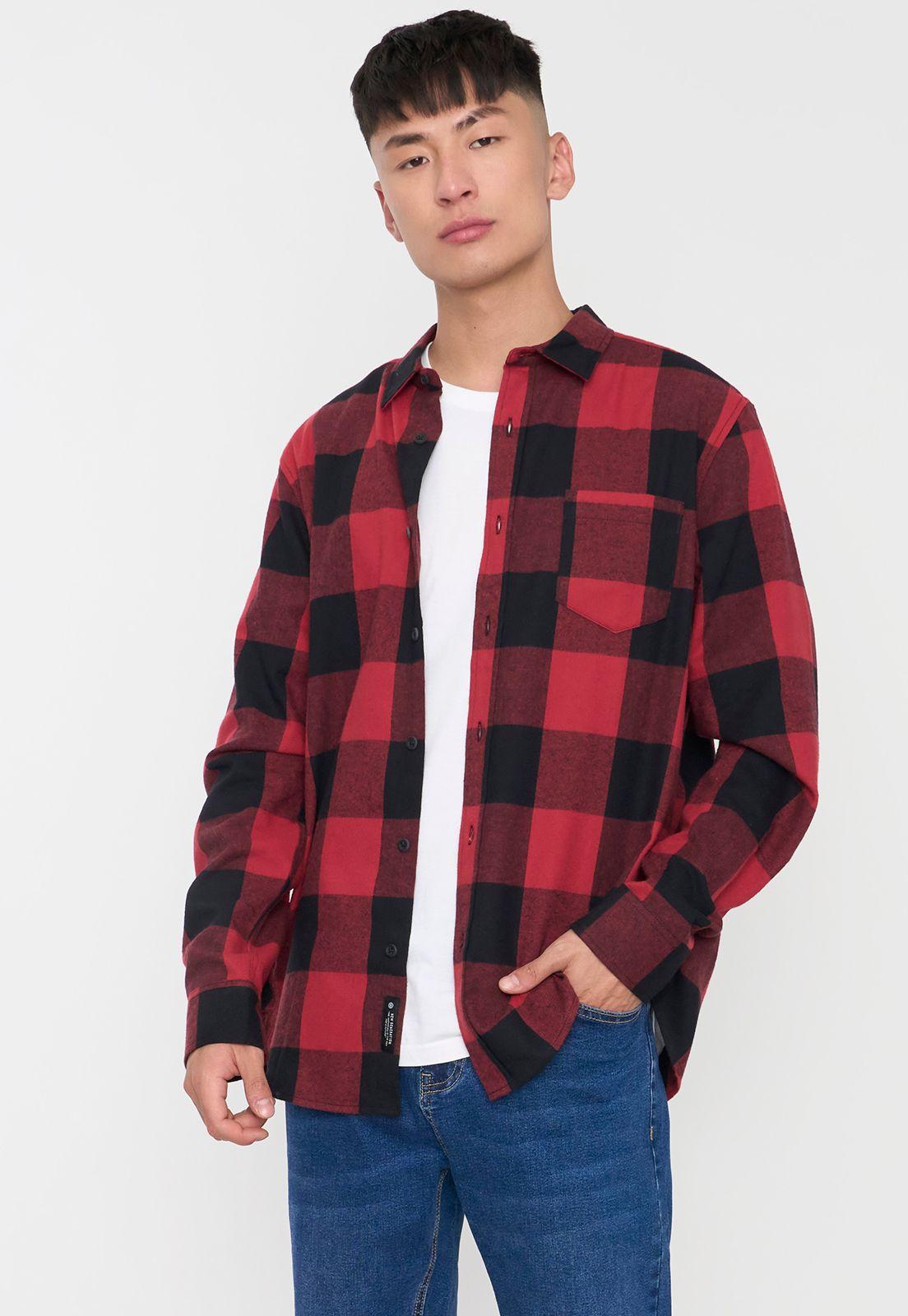 Camisa Hombre Cuadros Color Rojo Corona-0