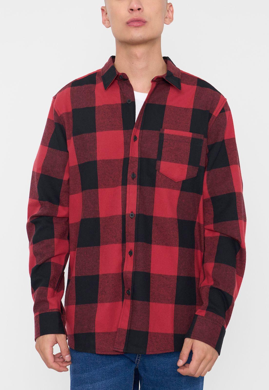 Camisa Hombre Cuadros Color Rojo Corona-2