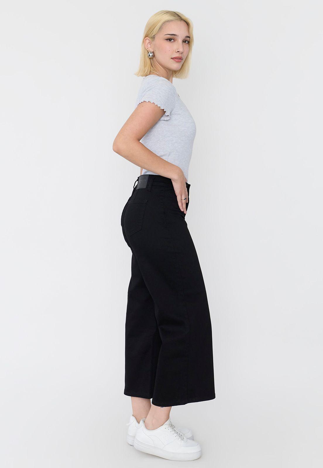 Jeans Mujer Culotte Fit Negro 5 Bolsillos Corona-3