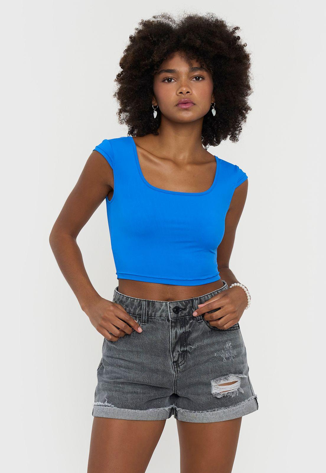 Peto Mujer Cuello Cuadrado Azul Corona-0