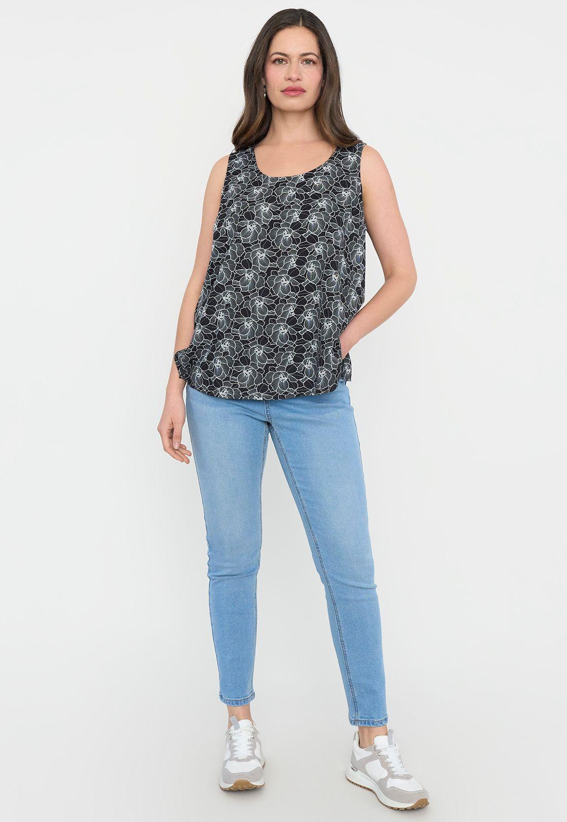 Blusa Mujer S/M Cuello Redondo Negro Print Corona-3