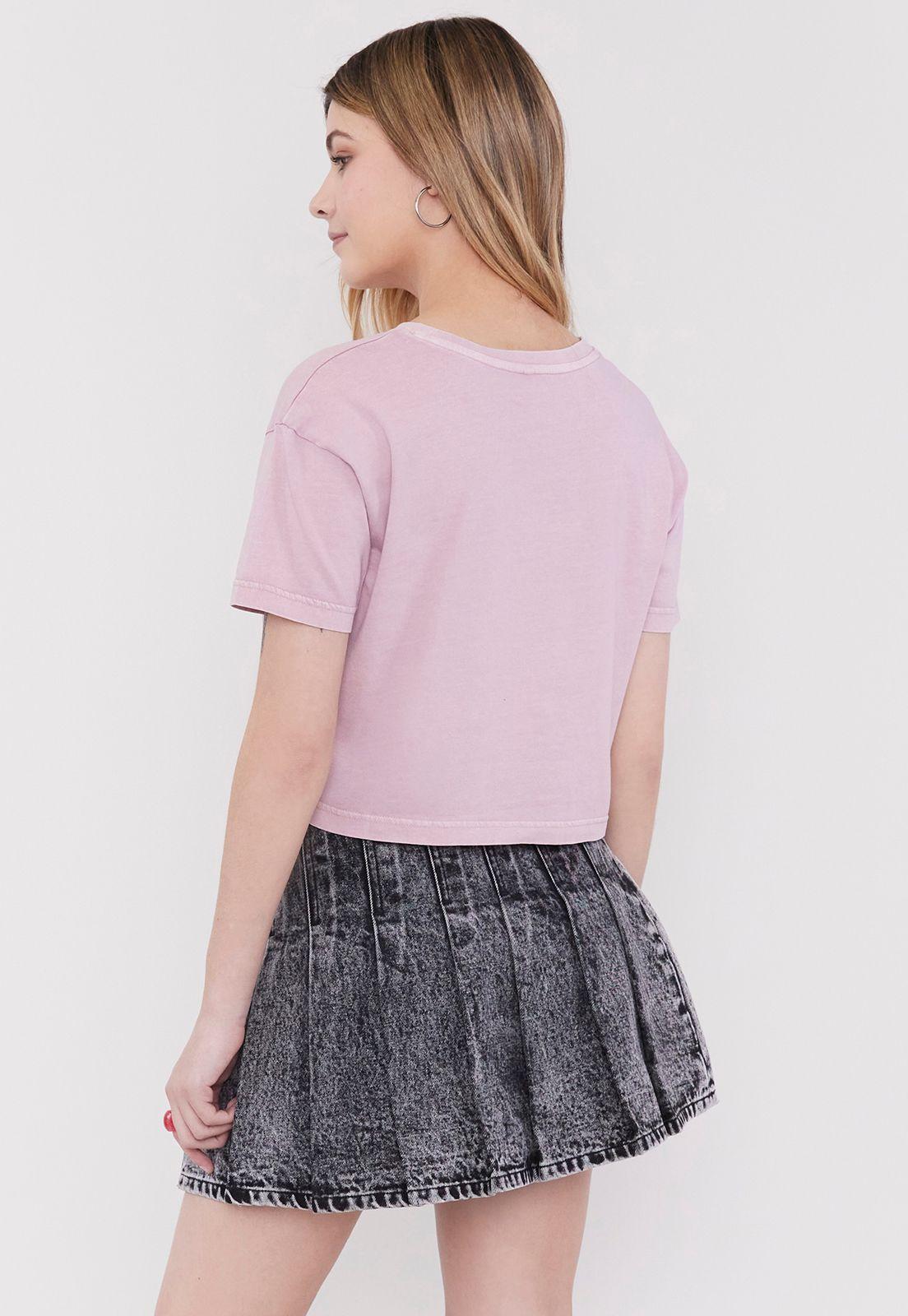 Polera Mujer Fun Manga Corta Crop Rosa Corona-2