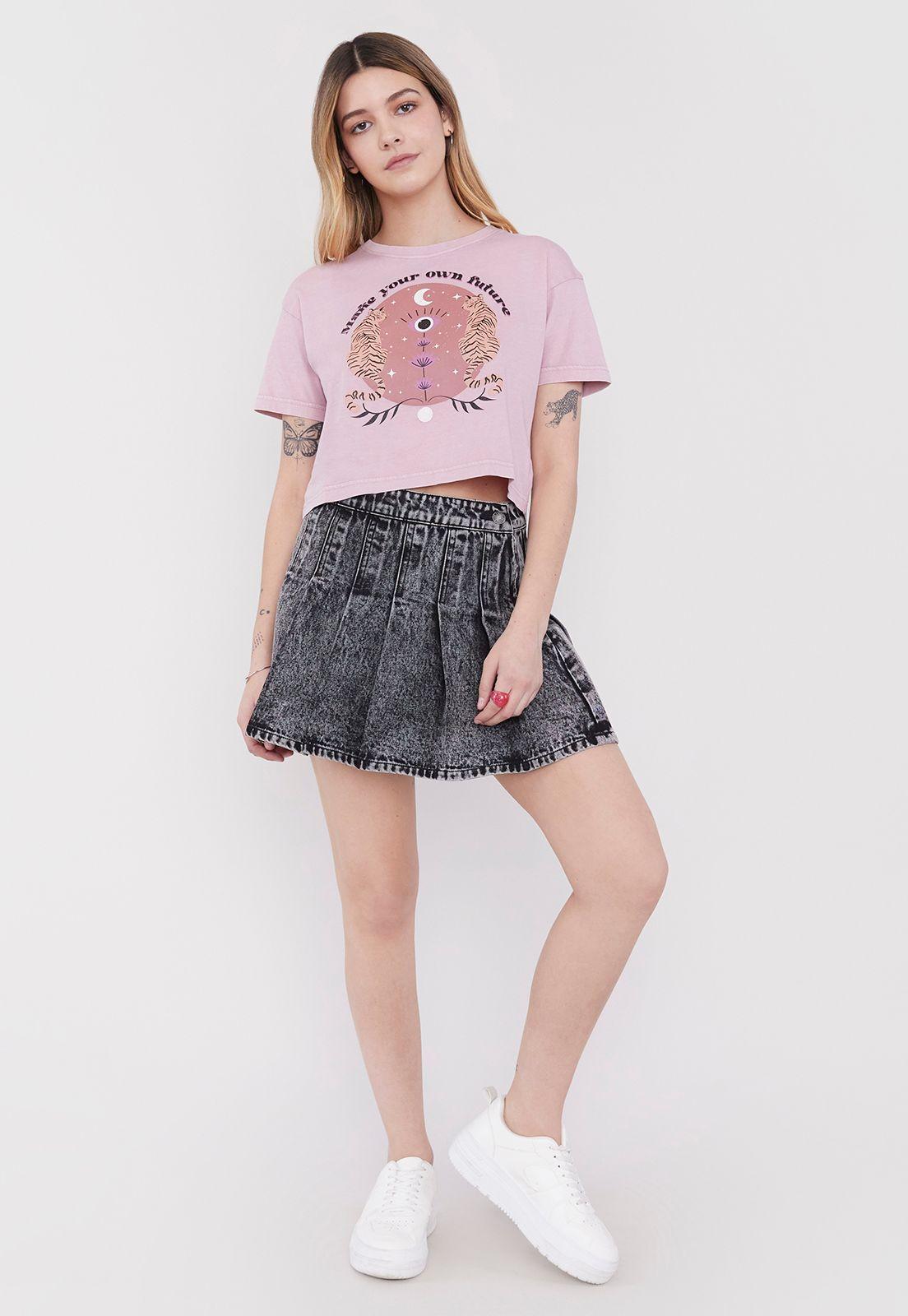 Polera Mujer Fun Manga Corta Crop Rosa Corona-3