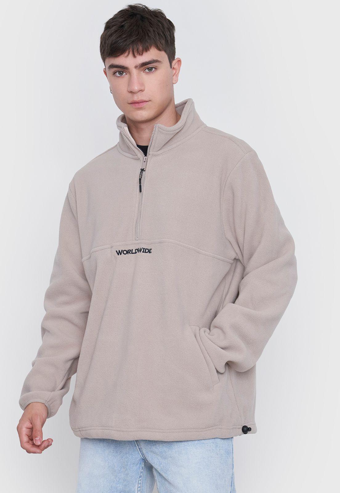 Polerón Polar Hombre Print Half Zipper Ecru Corona-0