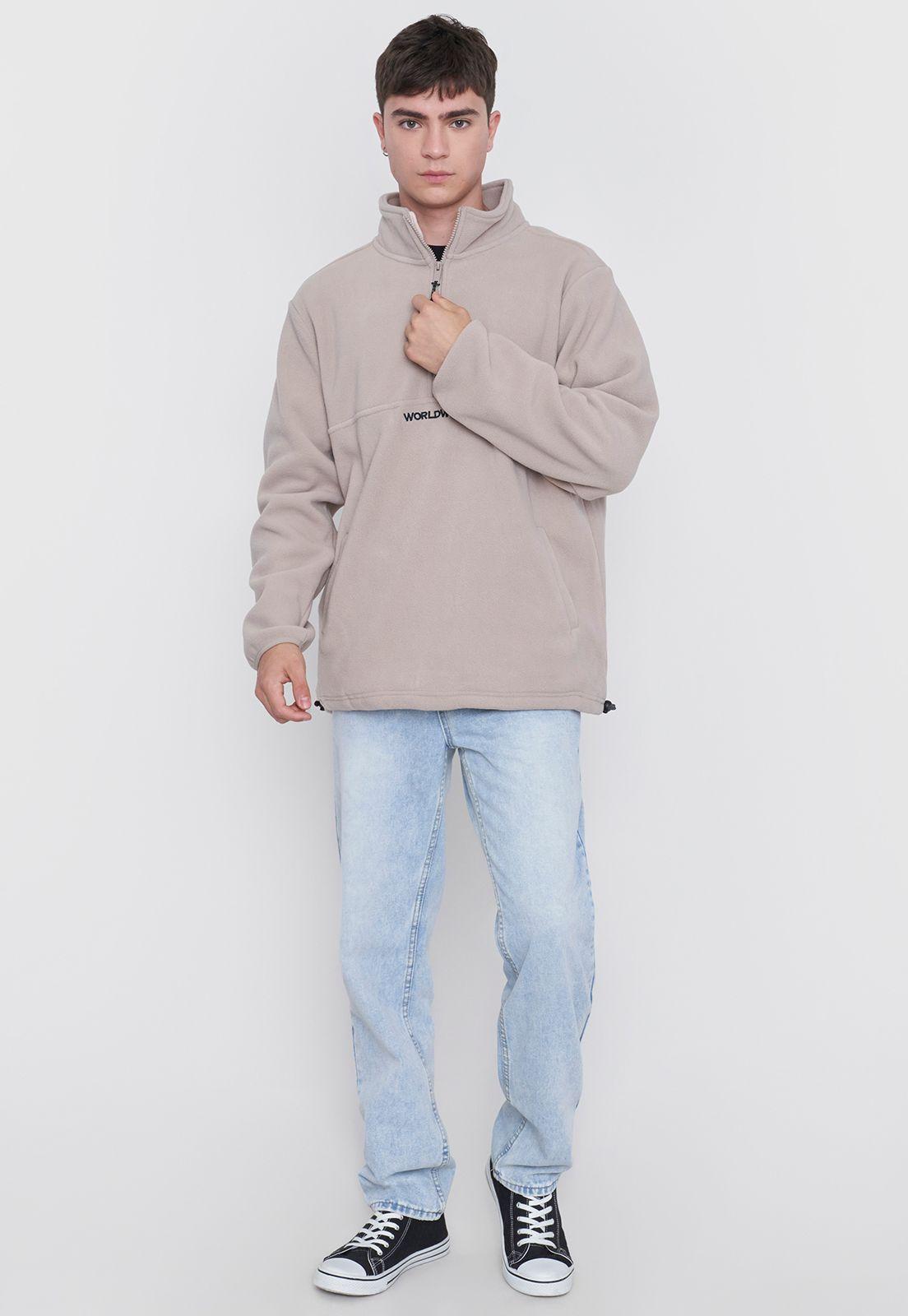 Polerón Polar Hombre Print Half Zipper Ecru Corona-3