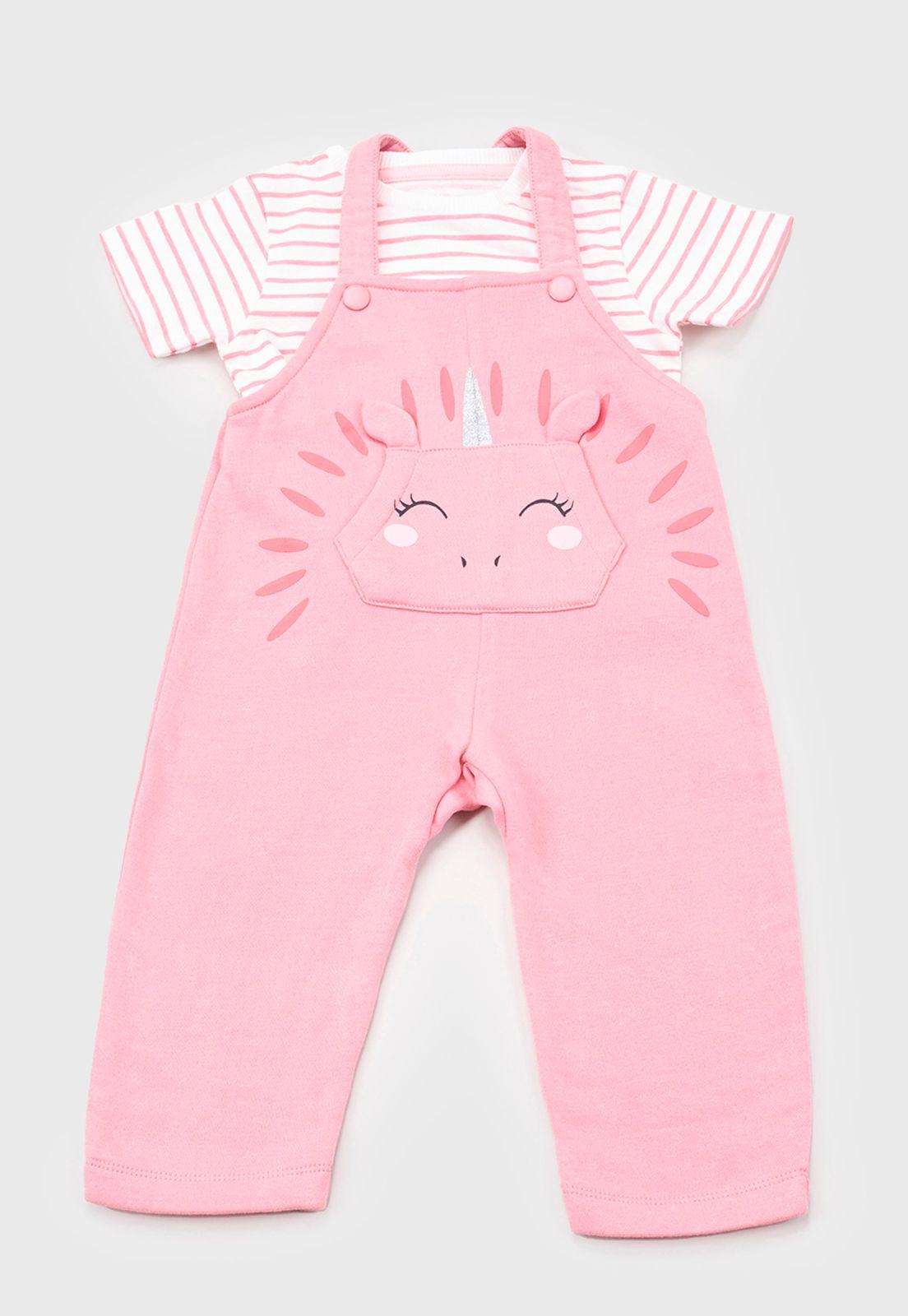 Jardinera + Polera Bebe Niña Rosado Corona-0