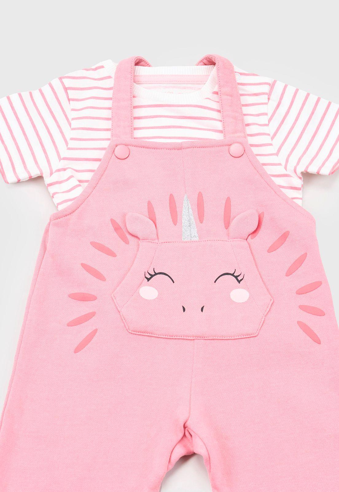 Jardinera + Polera Bebe Niña Rosado Corona-2